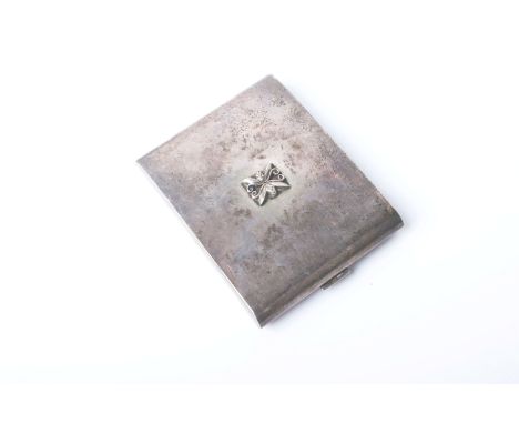 An American sterling cigarette case with a later applied ‘Cactus’ motif and rounded ends, makers mark ‘R B Co’ and stamped ‘S