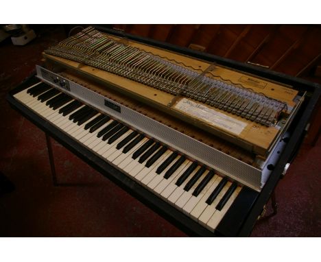 A vintage portable Rhodes Mark I stage piano in carrying case with detachable legs and pedal. As found condition, 116cm wide,