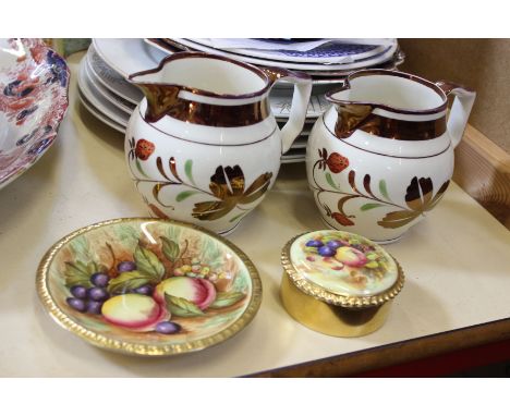 A mixed lot of glassware and ceramics to include wash bowl and jug, black glaze teapot and stand, nursery light, etc (sold as