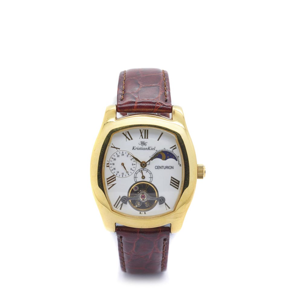 Kristian Kiel Centurión gold plated and leather wristwatch Reloj