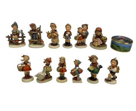 Ten Hummel figures comprising School Girl and Boy, Little Shopper, Goose Girl, Bashful, Little Helper, Pretzel Girl, Surprise