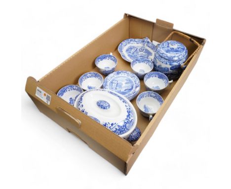 Collection of Copeland Spode blue Italian tea and dinner wares, including six cups and saucers, a sandwich plate, biscuit bar