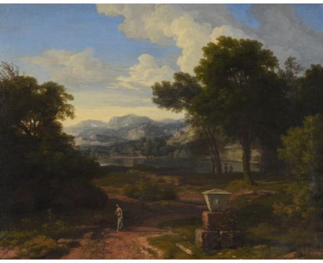 JOHANNES GLAUBER (GERMAN 1646-1726)FIGURES IN AN ITALIANATE LANDSCAPEOil on canvasSigned and dated 1688 (lower right)35 x 44.