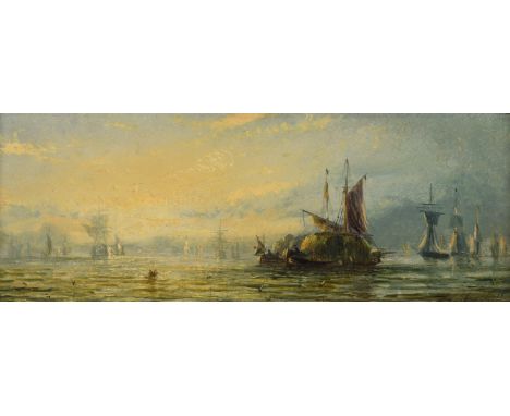 ADOLPHUS KNELL (BRITISH FL. CA. 1860-1890)A PAIR OF ESTUARY SCENES AT SUNSETOil on panel Both signed (lower right)11 x 30cm (