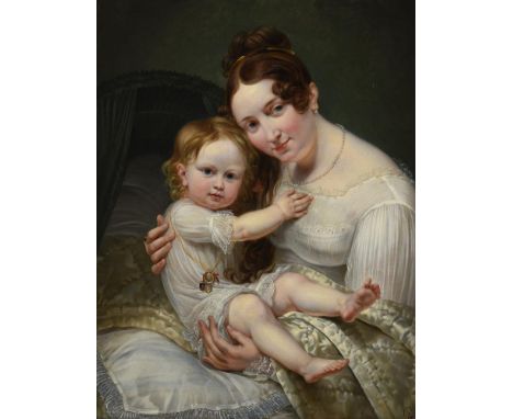 FRENCH SCHOOL (CIRCA 1817)PORTRAIT OF A MOTHER AND CHILDOil on canvasSigned with monogram P:VB and dated 1817 (lower right)80