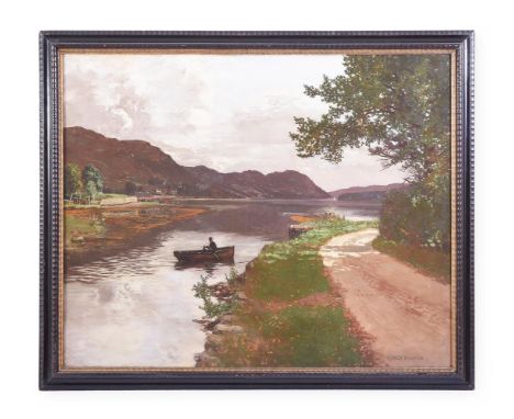 GEORGE HOUSTON (SCOTTISH 1869-1947)THE VILLAGE POSTMAN, LOCH GOILOil on canvasSigned (lower right)101 x 125cm (39¾ x 49 in.)P