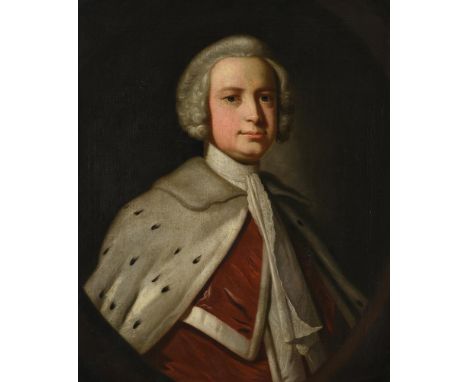 CIRCLE OF THOMAS HUDSON (BRITISH 1701-1779)PORTRAIT OF HENRY GREY 4TH EARL OF STAMFORD, WEARING PEERS ROBES, IN A PAINTED OVA
