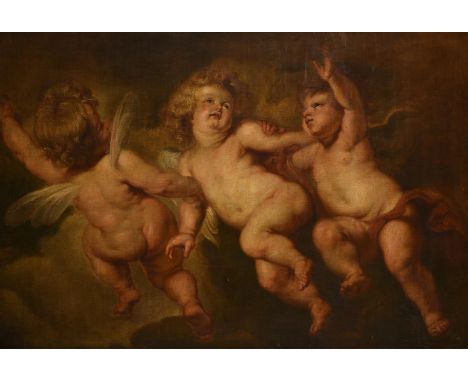 FOLLOWER OF SIR PETER PAUL RUBENSTHREE PUTTI DISPORTINGOil on canvas87 x 128cm (34¼ x 50¼ in.)Provenance:The Wodehouse, Wombo