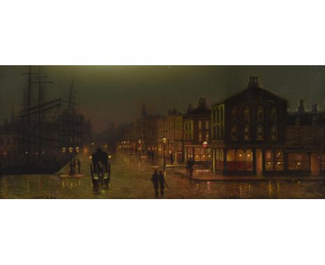 WILFRED JENKINS (BRITISH 1857-1936)A DOCK SCENE, THOUGHT TO BE GREENOCK, GLASGOWOil on cardSigned and dated '87' (lower left)