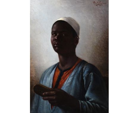 CHARLES NICHANIAN (FRENCH B. 1861)A NUBIAN SERVANTOil on canvasSigned, inscribed and dated `Cairo/1893' (upper right)64 x 45c