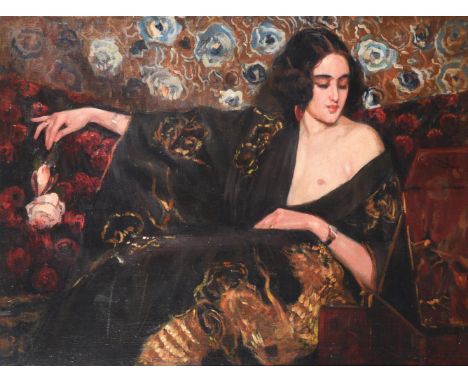 ALEJANDRO CHRISTOPHERSEN (ARGENTINIAN 1866-1945)PORTRAIT OF A LADY HOLDING A PINK ROSEOil on canvasSigned (lower right)60 x 7
