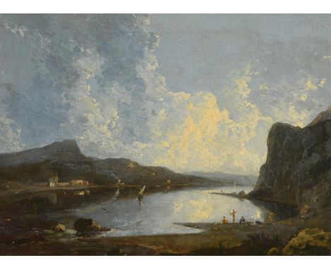 WILLIAM DANIELL (BRITISH 1767-1837)A VIEW OF THE ISLE OF EIGG WITH THE SCURR OF EIGG IN THE DISTANCE Oil on canvas31 x 40.7cm