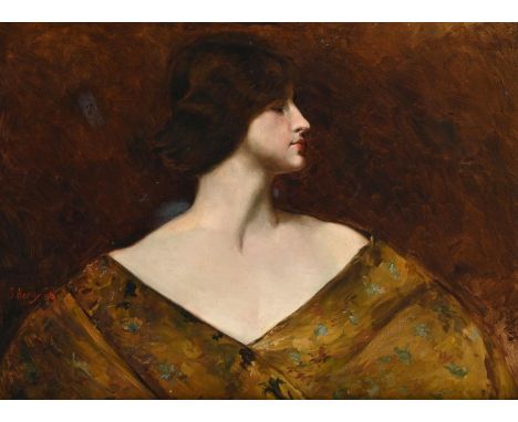 JOSE MARIA ALARCON Y CACERES (SPANISH 1848-1904) A PORTRAIT OF A LADY, HALF-LENGTH, WEARING A YELLOW SHAWLOil on canvasSigned