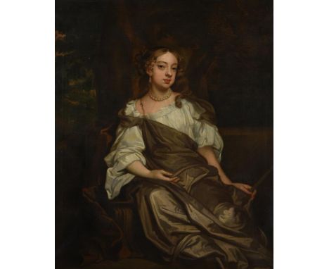 FOLLOWER OF SIR PETER LELYPORTRAIT OF A LADY, SEATED IN A LANDSCAPE, THREE-QUARTER LENGTH, IN A BROWN DRESS Oil on canvas133 