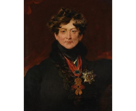 AFTER SIR THOMAS LAWRENCEPORTRAIT OF GEORGE IVOil on board27.5 x 22.5cm (10¾ x 8¾ in.)A detail of a full-length portrait by L