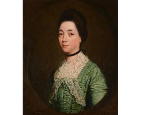 CIRCLE OF ALLAN RAMSAY (SCOTTISH 1713 - 1784)PORTRAIT OF A LADY, WEARING A GREEN LACE TRIMMED DRESS, BUST- LENGTH, IN A PAINT