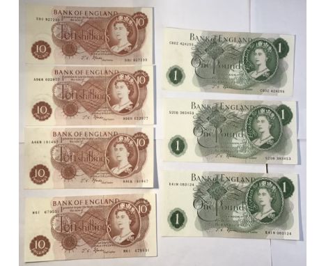 Bank of England 10s &amp; &pound;1 Banknotes of J.S. Fforde including two 10s First Series Prefix A46N, A96N and a &pound;1 R