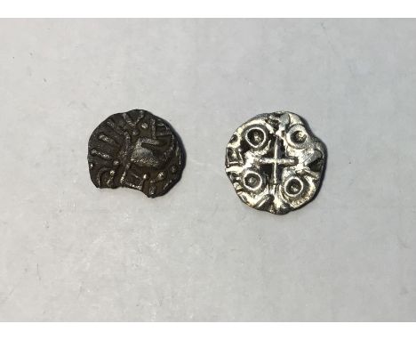 Two&nbsp;Early Anglo-Saxon Silver Sceat, One Porcupine Type, Series E. with Standard Reverse, the second Series D, with crude