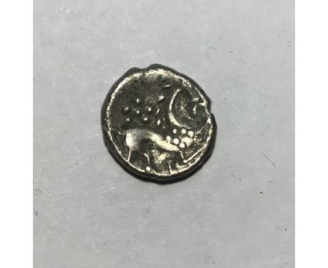 Celtic Britain, Iceni, Silver Unit, early to mid 1st Century, obv- two opposed crescents, rev- Horse. Approximately 12mm diam