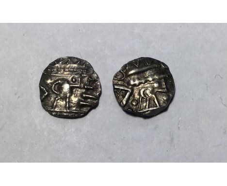 Two Anglo Saxon Silver Sceats Continental issue Series D type, Bust (possibly English imitation) Reverse, Cross withpellets i