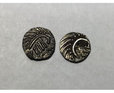 Two&nbsp;Early Anglo-Saxon Silver Sceat, Porcupine Type, Series E.
Obverse: stylised bird, with the appearance of a porcupine