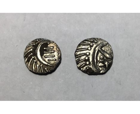 Two&nbsp;Early Anglo-Saxon Silver Sceat, Porcupine Type, Series E.
Obverse: stylised bird, with the appearance of a porcupine