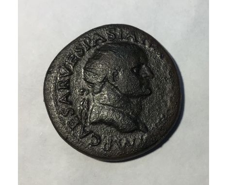 Vespasian 69-79AD Dupondius, rev- Victory Advancing holding globe. Approximately 28mm diameter 14.11g. (Slightly off centre s