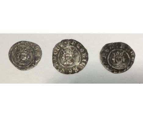 Three Henry VI 1422-61 First Reign Silver Halfpenny&rsquo;s, Cross Fleury to two of them &amp; pellets by Crown to two. All L