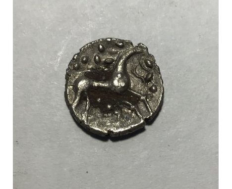 Celtic Britain, Iceni Ecen Silver Unit, early to mid 1st Century, obv- two opposed crescents, rev- Horse. Approximately 14mm 