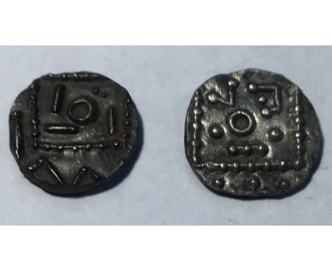 Two&nbsp;Early Anglo-Saxon Silver Sceat, Porcupine Type, Series E.
Obverse: stylised bird, with the appearance of a porcupine