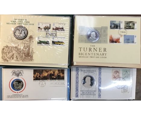 Silver Proof Medallic First Day Covers of 150th Anniversary of the Stockton to Darlington Railway, The Turner Bicentennial, T