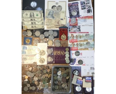 Collection of British and World Coins including Coin First Day covers (WW2 related in album) two 1951 Festival of Britain Cro