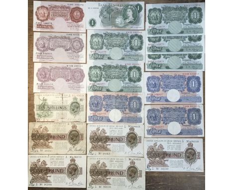 Collection of British Bank of England Banknotes, includes John Bradbury, N.K Warren Fisher. K. O Peppiatt, P. Beale, L. K. O&