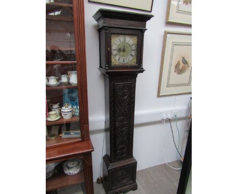 An early 18th Century longcase clock, cast brass 11" dial with silvered Roman/Fleur de Lys chapter ring signed Jer (Jeremiah)