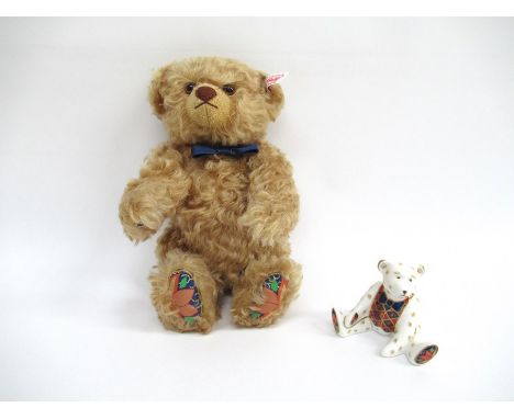 A Steiff limited edition Royal Crown Derby design bear together with a miniature porcelain bear named Richard