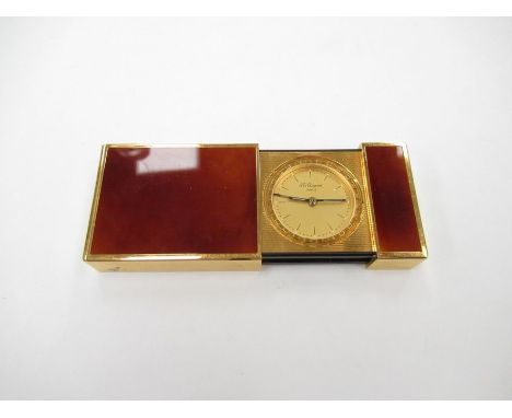 S.T.Dupont, Paris gold plated travel alarm clock in suede pouch, No. 62JAL18