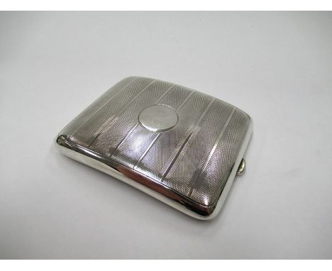 A D. Bros silver cigarette case of ergonomic curved form, engine turned detail and vacant circular cartouche, Birmingham 1916