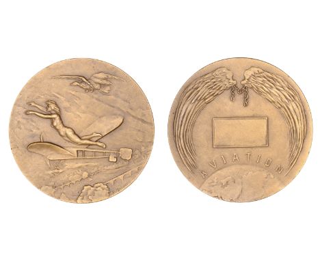 Montagny, Françoise (French, fl. 1900-1925)   FRANCE, Aviation, 1912, a bronze award medal by Françoise Montagny, eagle and f