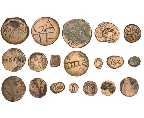 SzöllÅ‘ssy, EnikÅ‘ (Hungarian, 1939-present); b. Budapest   HUNGARY, Medal Store, 1996, a cast bronze assemblage of 20 ‘medal