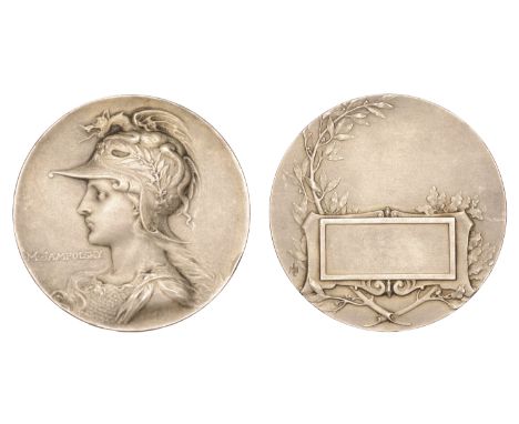 Jampolsky, Michael (Russian, 1874-1957); b. Kiev, moved to France 1895   FRANCE, Athena, 1898, a plated bronze award medal by