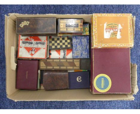 A quantity of vintage board games, including Topopoly, Monopoly, Scrabble, cribbage, cards, etc, together with a set of nine 