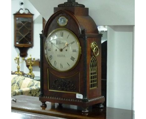 An early 19th century mahogany Bracket Clock, signed A. Bartley, Bristol, of arched form, the white circular dial with Roman 