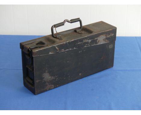 A WWII German MG42 Ammunition Box, with eagle stamp, together with a WWII German Water Bottle and a WWII German Gas mask with