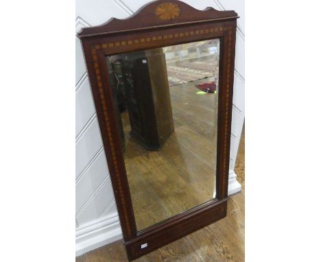 An Edwardian mahogany and inlaid Wall Mirror, central inlaid motif to top, with inlaid boxwood border enclosing rectangular b