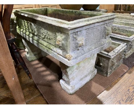 Garden statuary: a large reconstituted stone rectangular trough raised on supports,&nbsp;37in long x 17½in wide x 23in high (