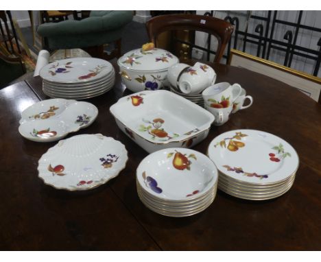 A Royal Worcester 'Evesham' pattern part Dinner and Tea Service,&nbsp;setting for six, comprising six Teacups and Saucers, si