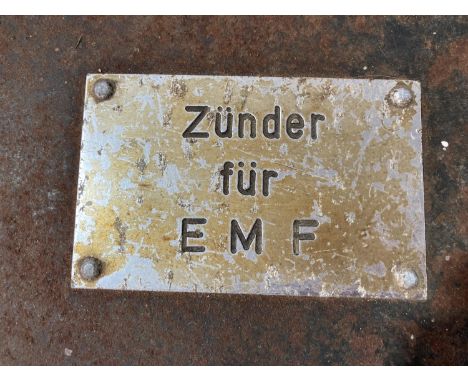 A German WW1 period metal ammunition box, thought to be for hand-grenades, labelled ZUNDER FUR EMF 