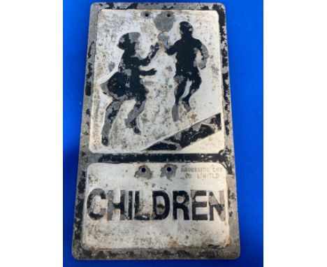 An Original Pre-Worboys pressed aluminium Roadsign 'Children' (playing with a ball), manufactured by Brookside Engineer Ltd.,