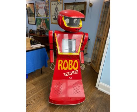 Robo Techno PAB, a remote controlled battery powered glass fibre articulated&nbsp;Robot, the red and yellow robot with wheels