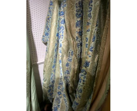 A pair of good quality Curtains, in glazed cotton designer fabric, lined and interlined, each 230cm long x 225cm wide, togeth